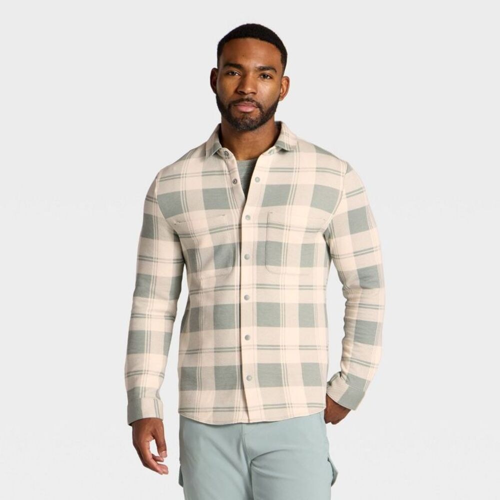 Men's Shirt Jacket - All In Motion Green Plaid M